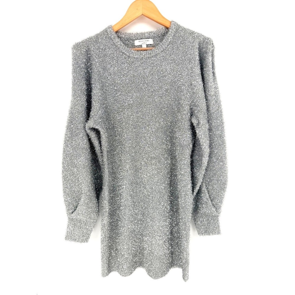 Ronny Kobo Silver Metallic Tinsel Knit‎ Mini Dress Womens L Rent the Runway - Picture 3 of 10